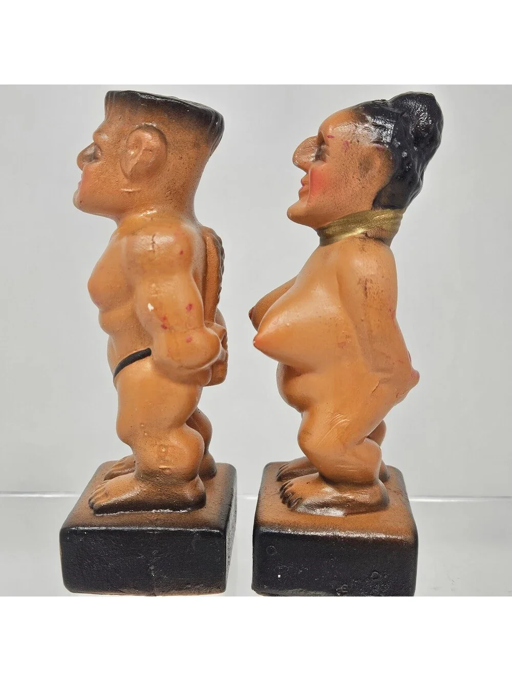 Old Adam and Eve Salt & Pepper Shakers Novelty Risqué Vintage MCM 1950's Pair